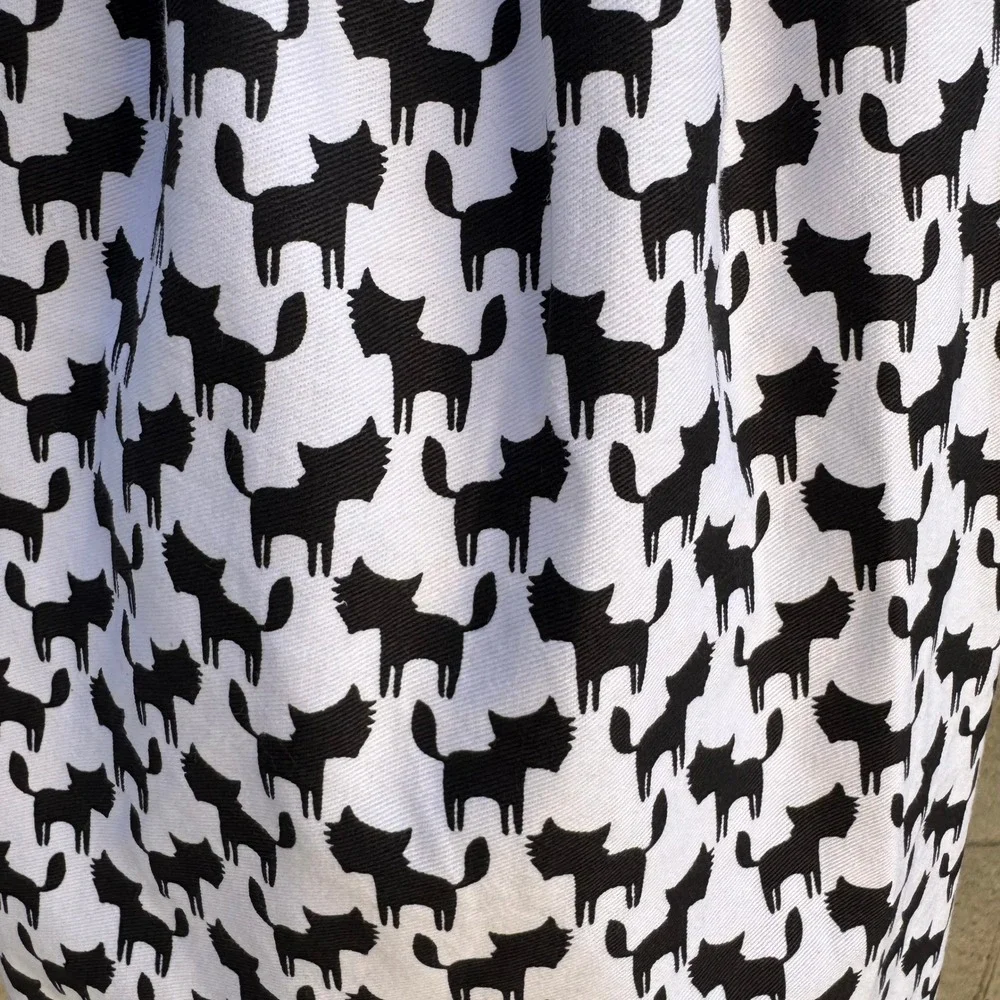 Cynthia Rowley New York Kitsch Apron Black White Chevron Cat Print Ruffle New